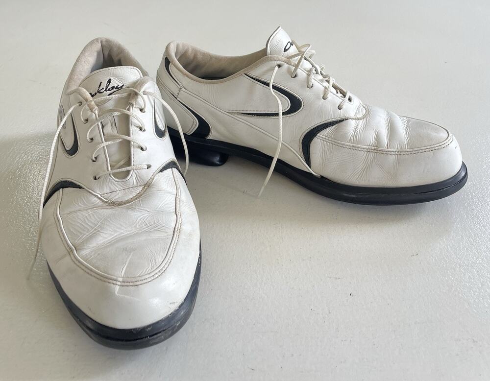Oakley 96548 White Leather Black Soft Spike Lace Up Golf Shoes Women Size 9
